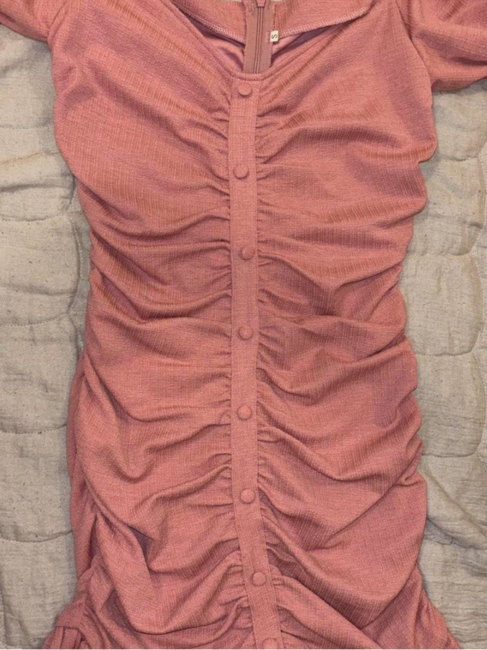 Ruched Button-Front Knit Dress in Dusty Rose